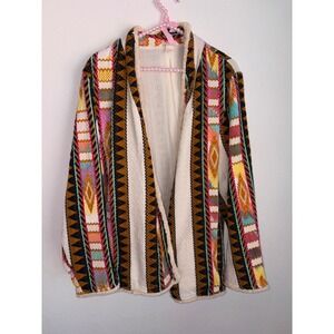 HM Womens Bohemian Southwestern Geometric Jacquard Open Front  Jacket Large